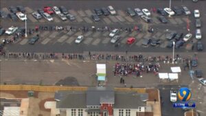 Aerial image of 1300 people lined up for affordable housing in Charlotte